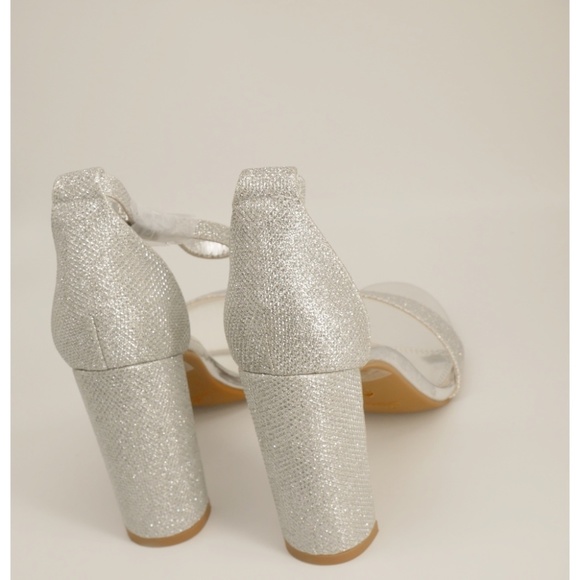 Herstyle Rosemmina Silver Shimmer Ankle Strap Open Toe Chunky High Heel Size 6.5 - Picture 7 of 10